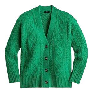 J. Crew Cable knit stretch wool cardigan sweater -Kelly Green -Size Large